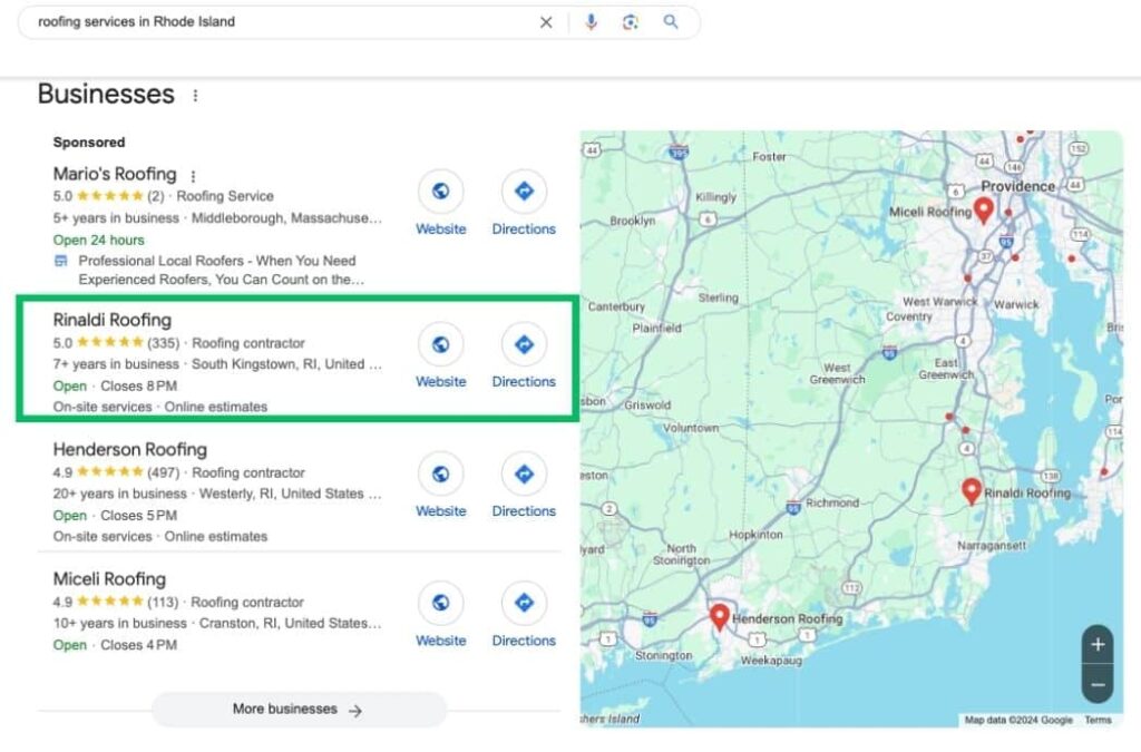 Local SEO Services for Rinaldi Roofing's GMB profile