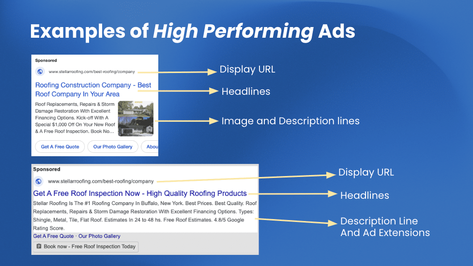 Stellar Roofing's google ads campaign